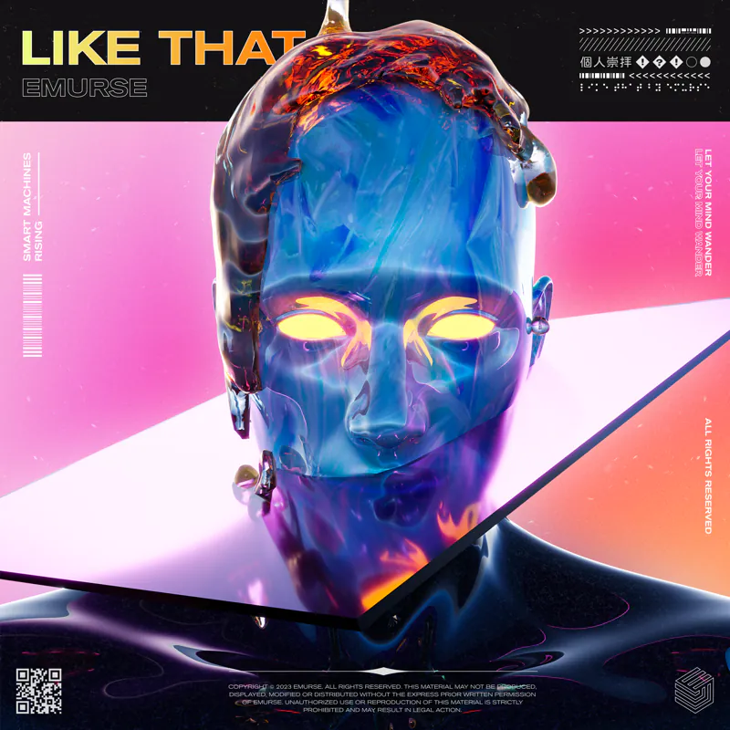 "Like That" cover: a glossy blue head with glowing eyes