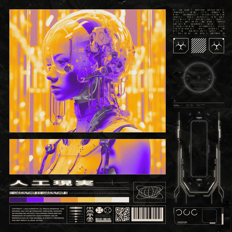 Purple and gold portrait poster with Japanese typography