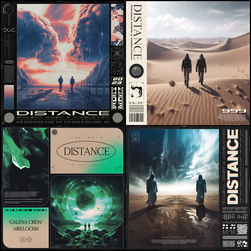 "Distance" poster series: desert and storm compositions