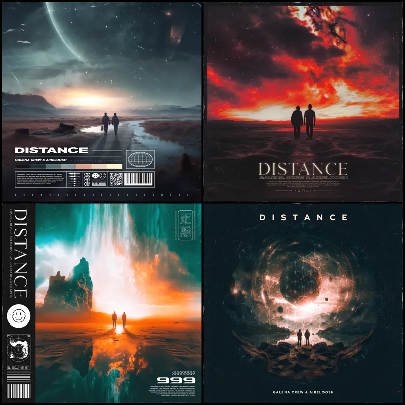 "Distance" poster series: four cinematic sci-fi landscapes